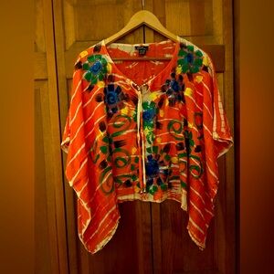 Beach by Exist Women’s Approx Sz M/L Beachy Coastal Orange Patterned Summer Top